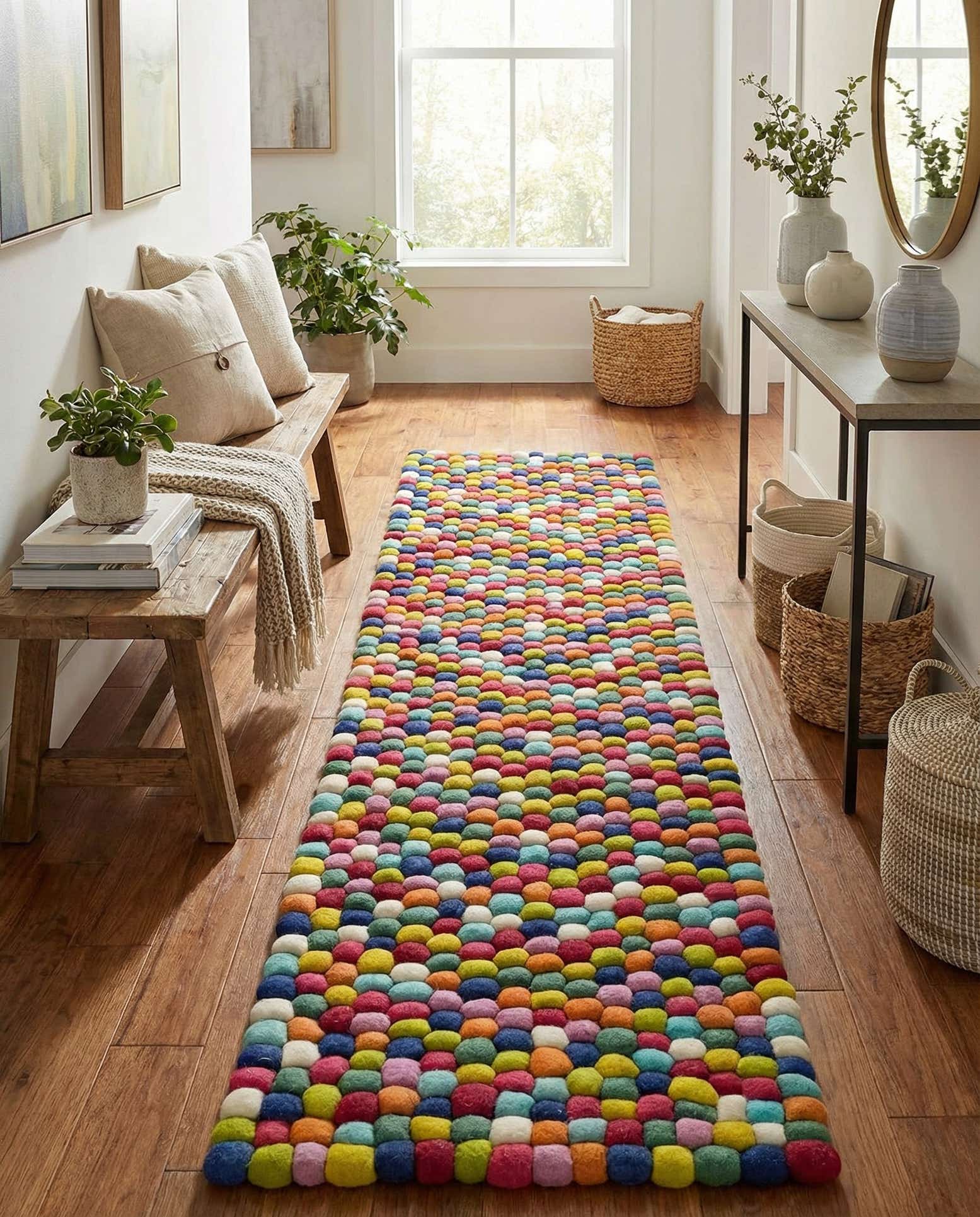 2' x 8' Felt Ball Wool Runner Rug