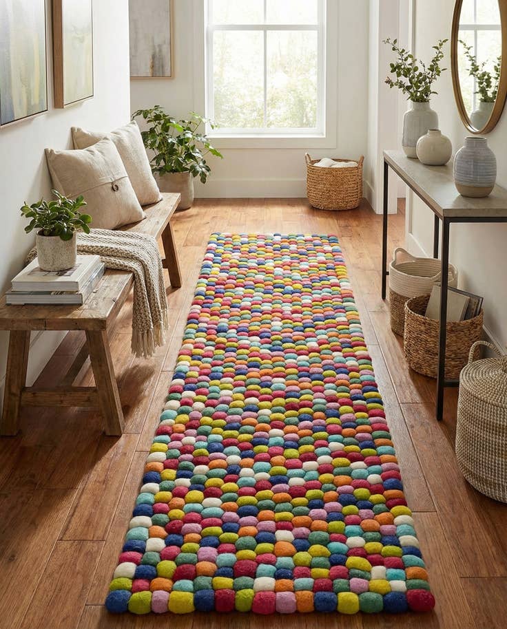 Detail image of 2' x 8' Felt Ball Wool Runner Rug