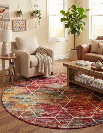 7' x 7' Lattice Frieze Round Rug