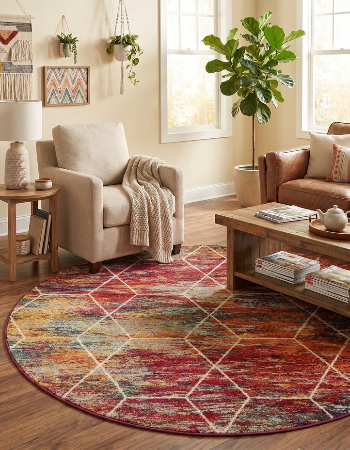 7' x 7' Lattice Frieze Round Rug