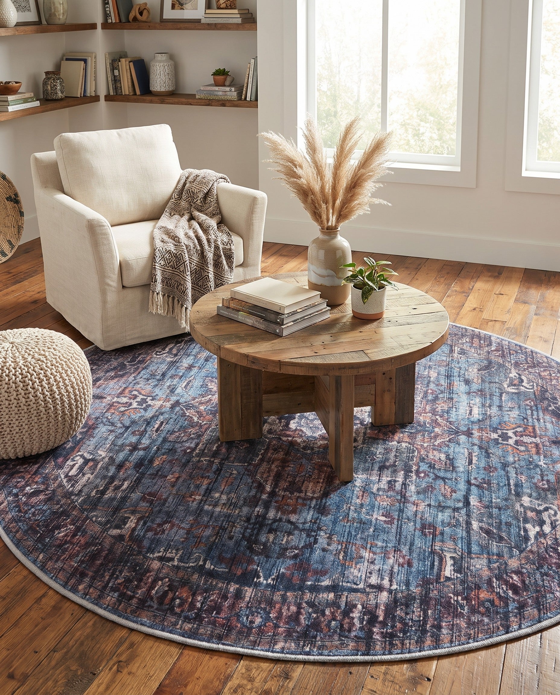 Blue Maahru Round Rug