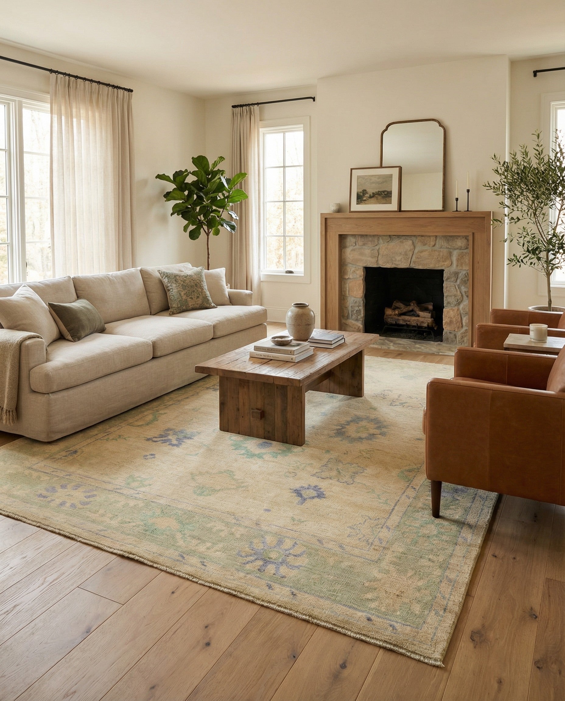 7' 3 x 9' 7 Hand Knotted Oushak Wool Rug