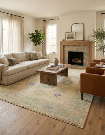 7' 3 x 9' 7 Hand Knotted Oushak Wool Rug