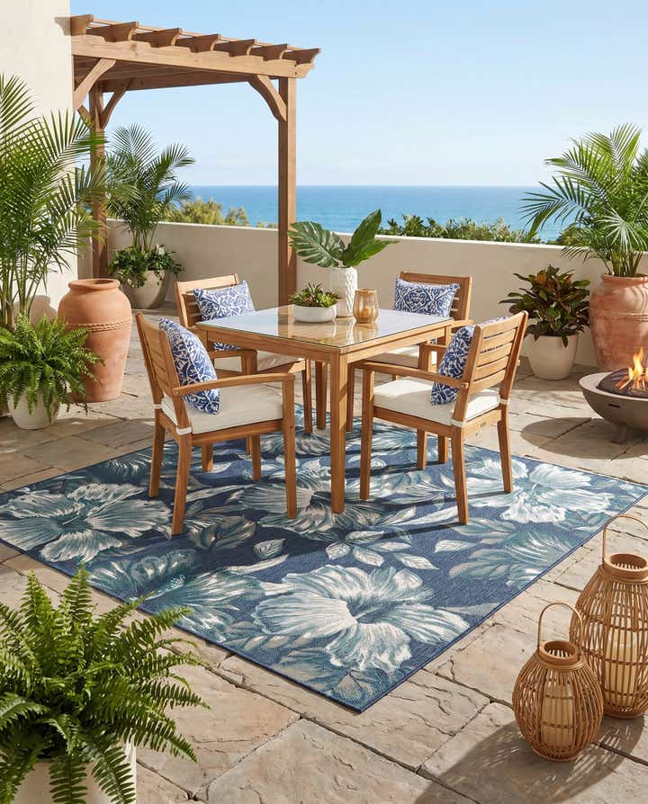 7' 10 x 7' 10 Easy-Clean Coastal Indoor / Outdoor Square Rug