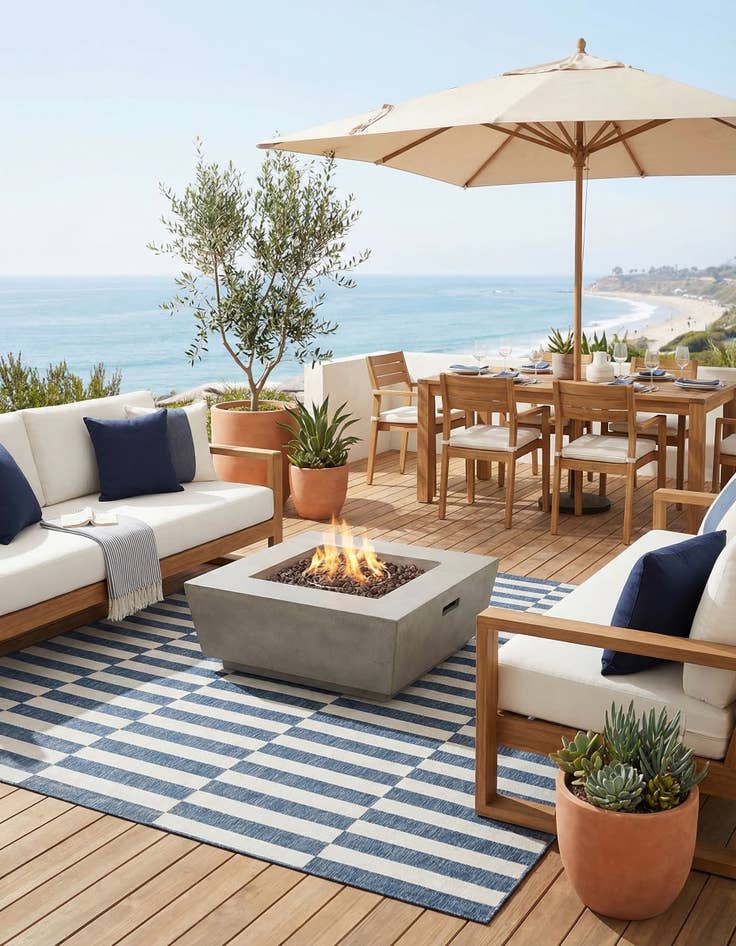 Detail image of 10' x 10' Easy-Clean Striped Indoor / Outdoor Square Rug