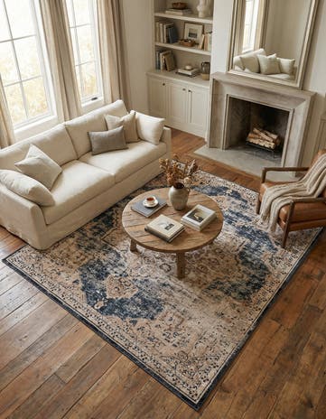 Dark Blue Villa Square Rug