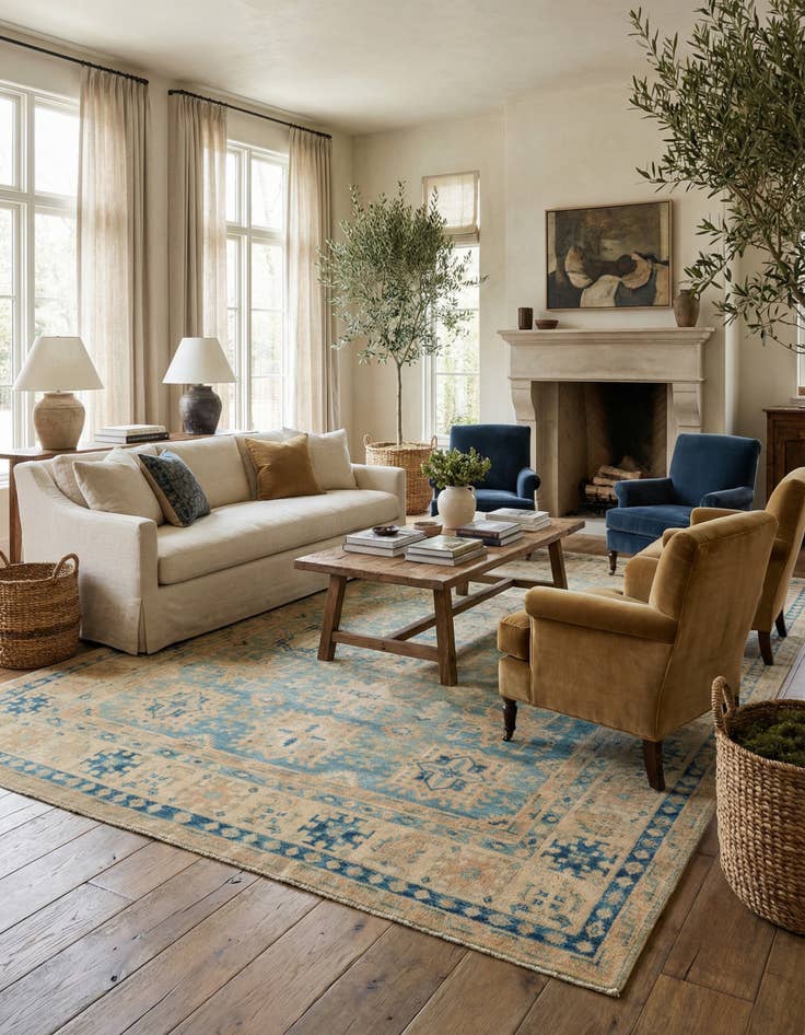 Detail image of 8' 2 x 9' 2 Hand Knotted Oushak Wool Rug