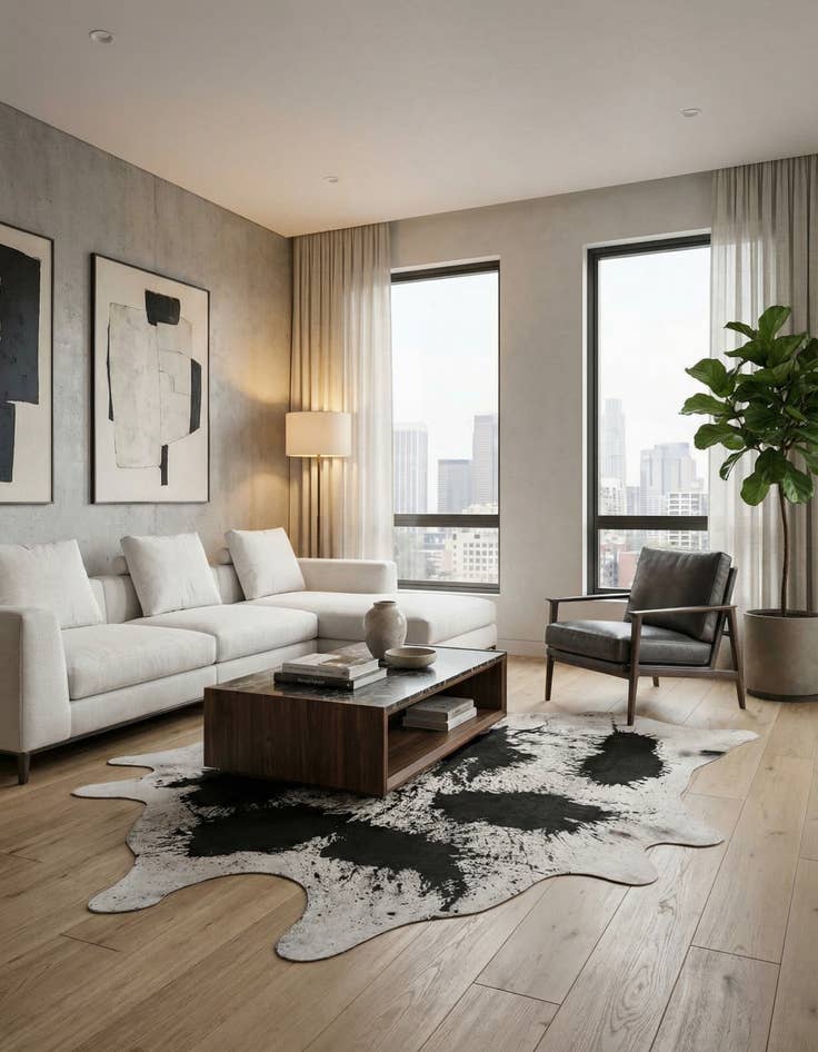 Detail image of 7' 4 x 8' 1 Cowhide Leather Rug