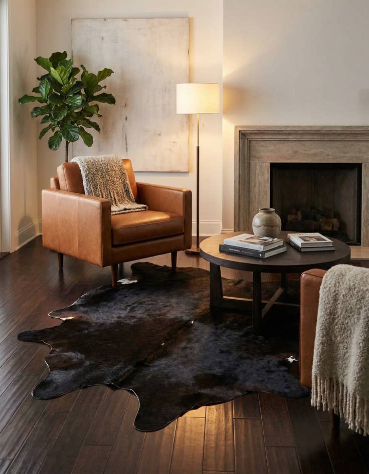 Detail image of 4' 5 x 4' 11 Cowhide Leather Square Rug