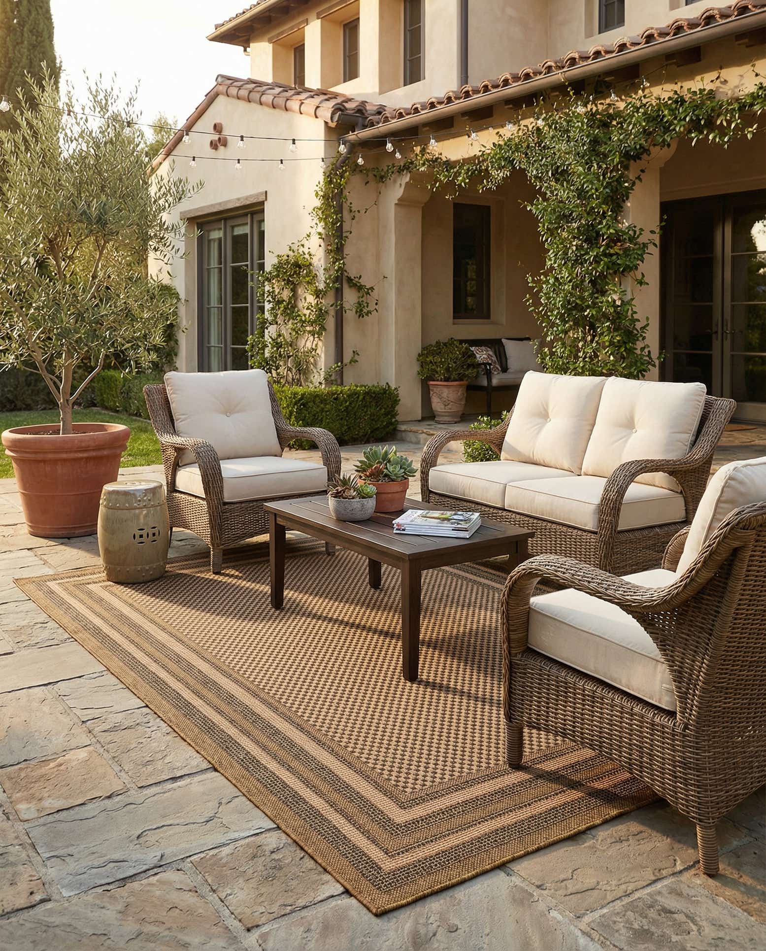 5' 3 x 8' Easy-Clean Border Indoor / Outdoor Rug