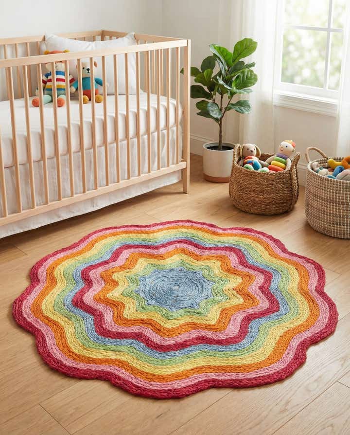 3' 1 x 3' 1 Hand Braided Happy Rugs Jawbreaker Poppy Round