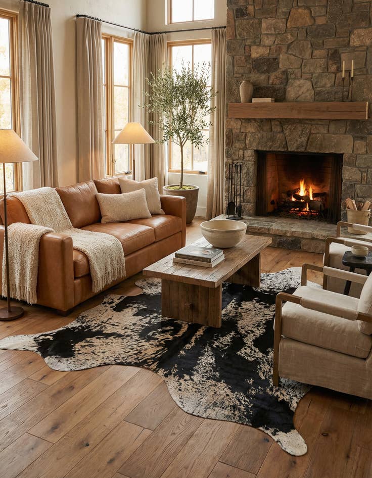 Detail image of 7' x 7' 4 Cowhide & Leather Square Rug