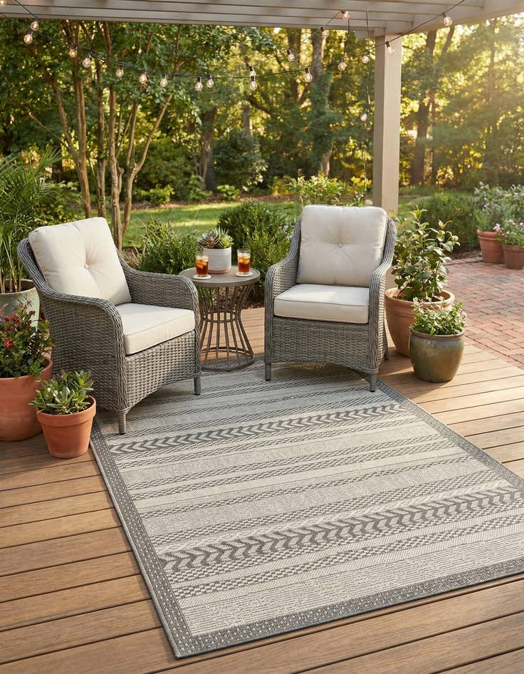 Detail image of 3' 3 x 5' Washable Border Indoor / Outdoor Rug