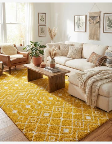 Yellow Moroccan Trellis Shag Rug