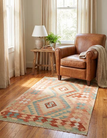 2' 8 x 4' 8 Hand Woven Kilim Waziri Wool Rug