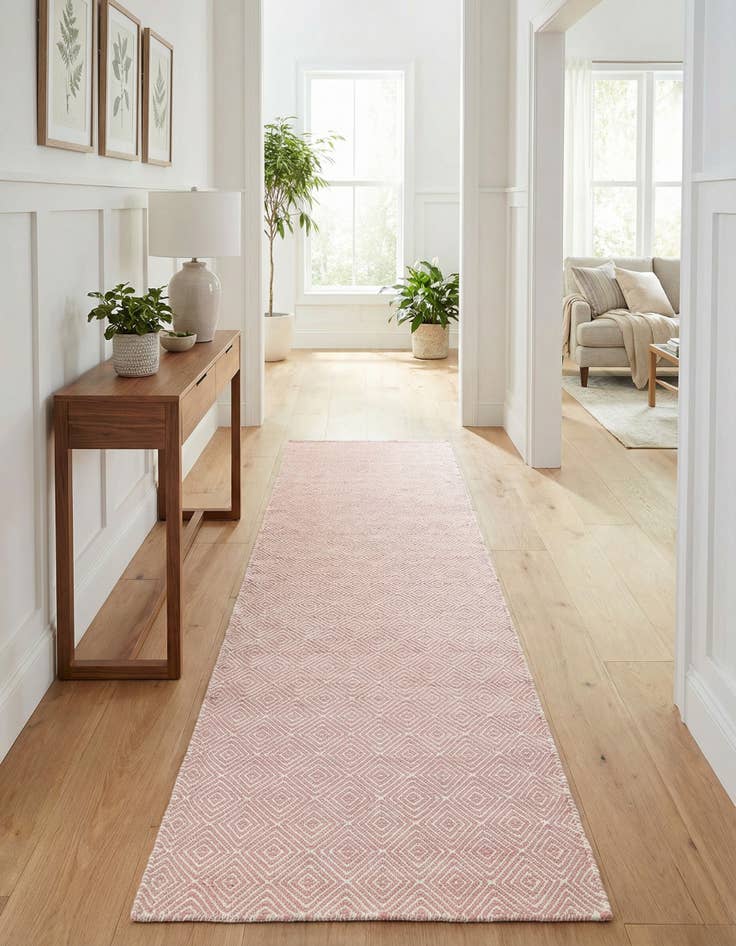 Detail image of 2' 7 x 14' 1 Hand Woven Geo Trellis Flatweave Runner Rug