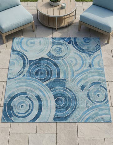 Light Blue Easy-Clean Modern Indoor / Outdoor Square Rug