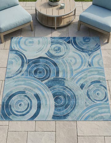 Light Blue Easy-Clean Modern Indoor / Outdoor Square Rug