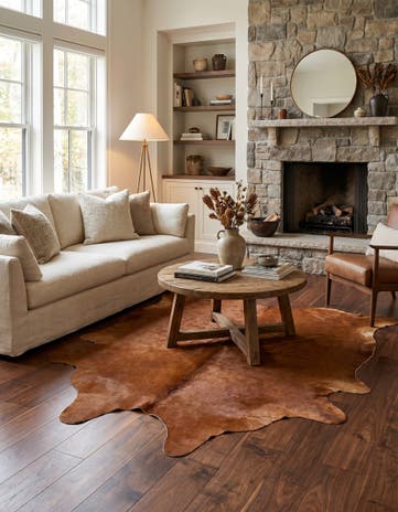 4' 10 x 5' 2 Cowhide Leather Square Rug