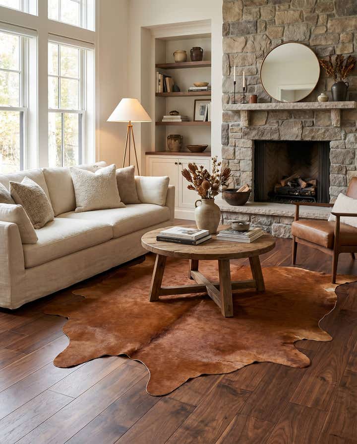 4' 10 x 5' 2 Cowhide Leather Square Rug