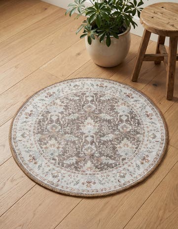 Almond Brown Washable Timeless Round Rug