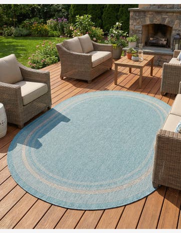 7' 10 x 10' Easy-Clean Border Indoor / Outdoor Oval Rug