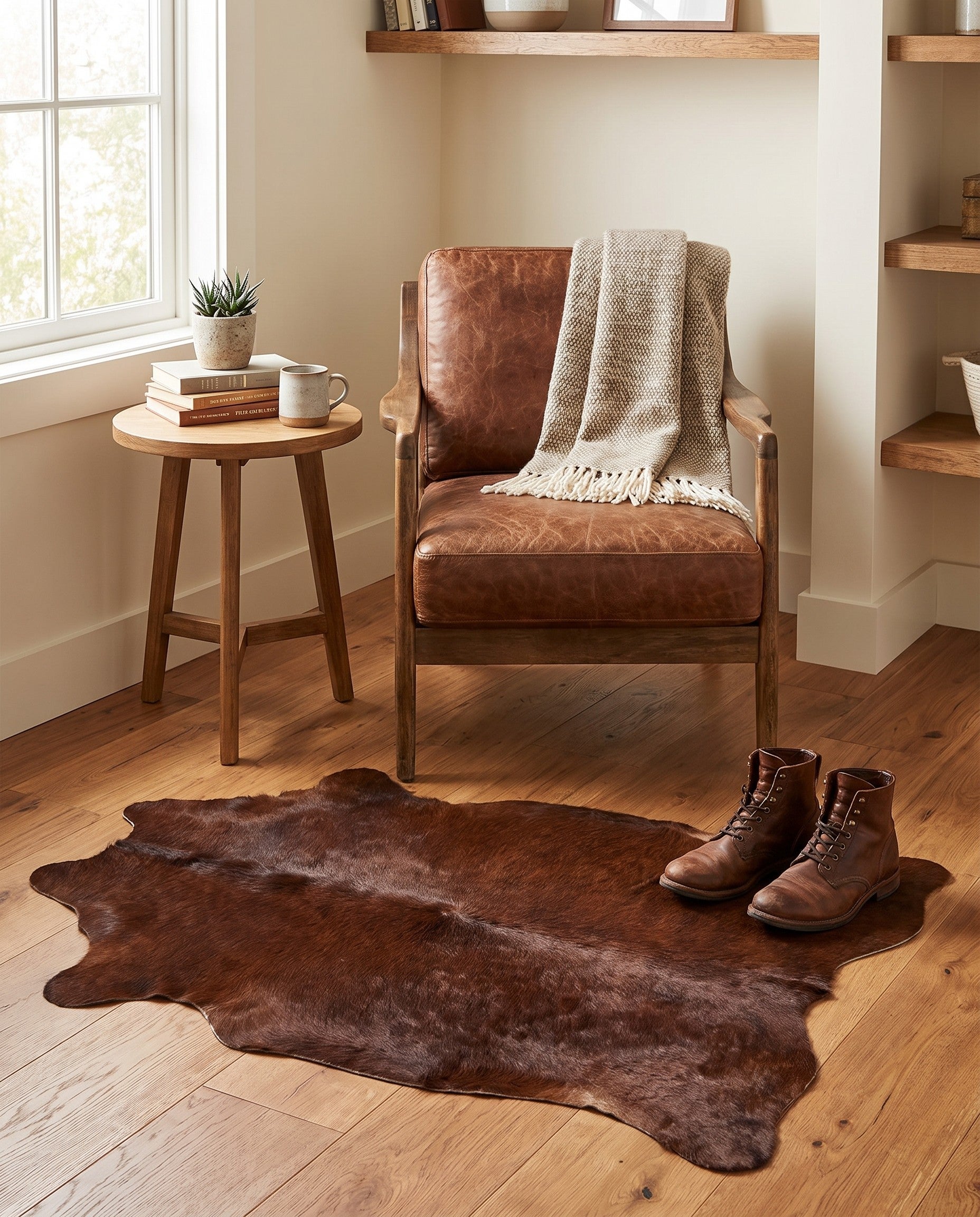 1' 8 x 2' 7 Cowhide Leather Rug