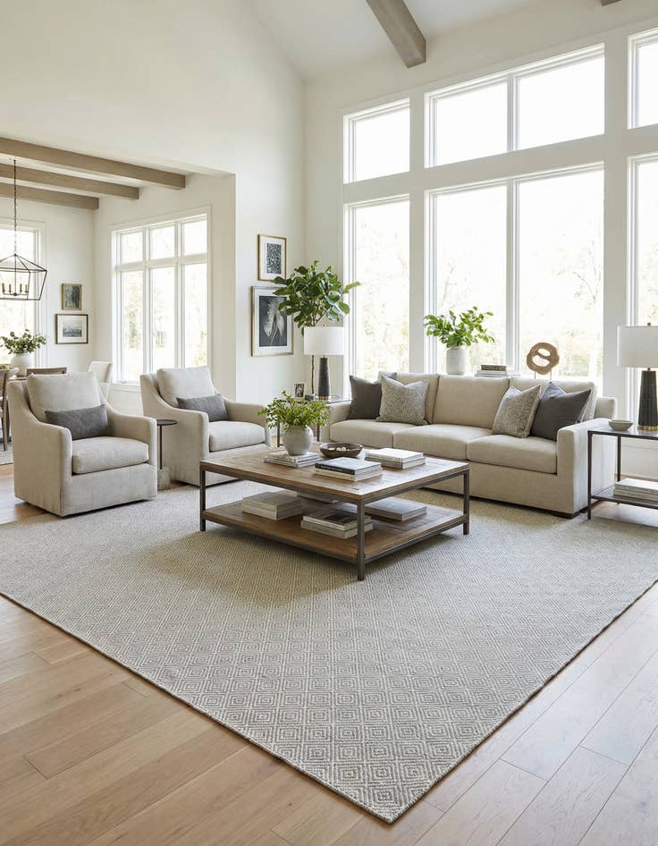 Detail image of 12' x 12'  Hand Woven Geo Trellis Flatweave Square Rug