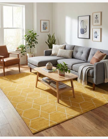Yellow Lattice Frieze Rug