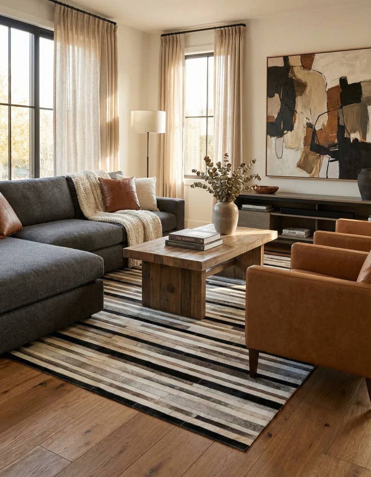 Detail image of 5' x 8' Cowhide Stocks Rug