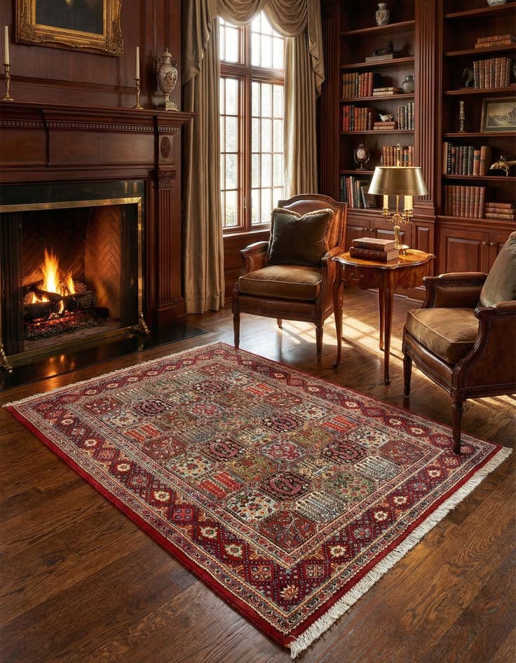 Detail image of 3' 6 x 4' 9 Hand Knotted Qom Persian Rug