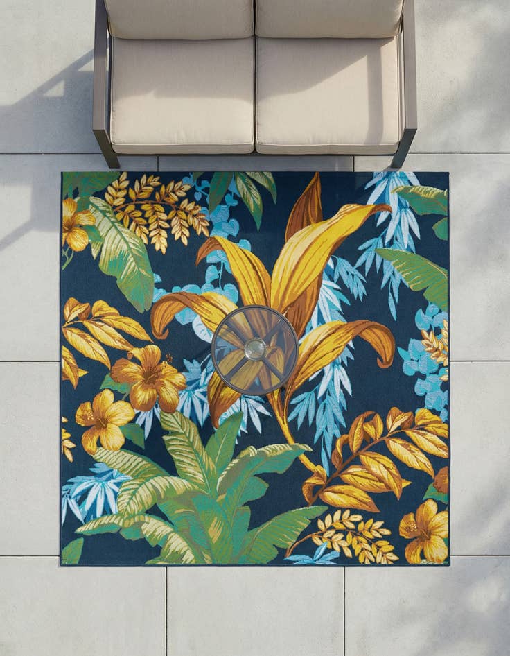 Detail image of 6' x 6' Washable Botanical Indoor / Outdoor Square Rug