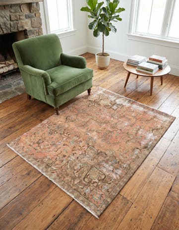 4' 3 x 5' 3 Hand Knotted Ultra Vintage Persian Wool Square Rug