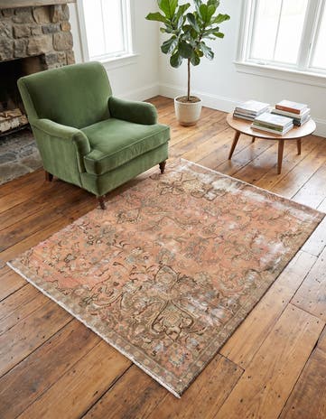 4' 3 x 5' 3 Hand Knotted Ultra Vintage Persian Wool Square Rug
