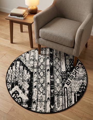 Black and White Oregon Round Rug