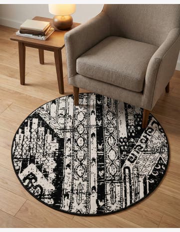 Black and White Oregon Round Rug