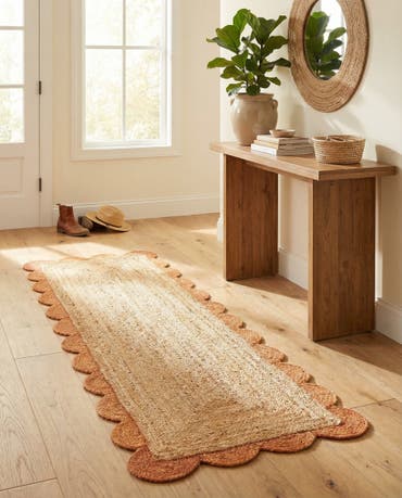  2' x 6' 1  Hand Scallop Braided Jute Runner Rug