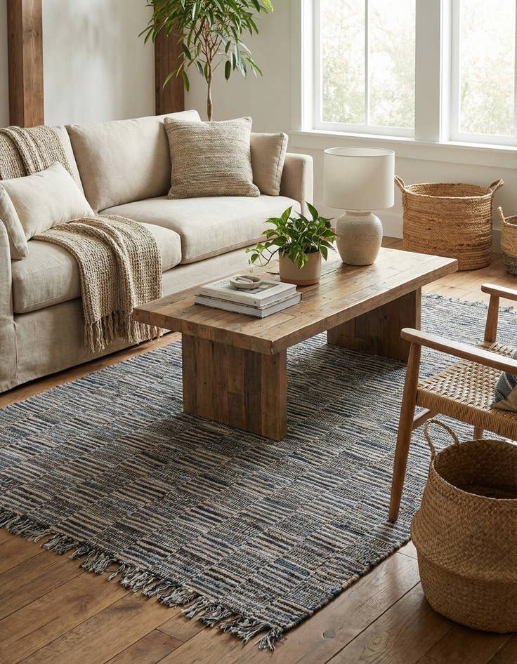 Detail image of 5' 1 x 8' Hand Woven Chindi Jute Rug