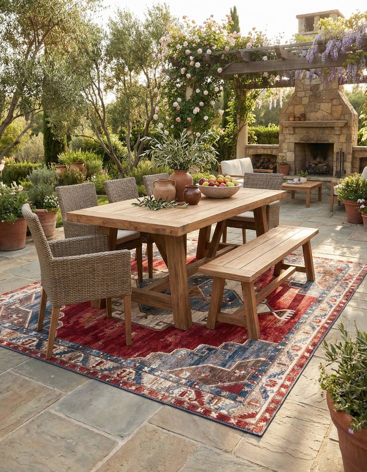 Detail image of 10' x 10' Washable Traditional Indoor / Outdoor Square Rug