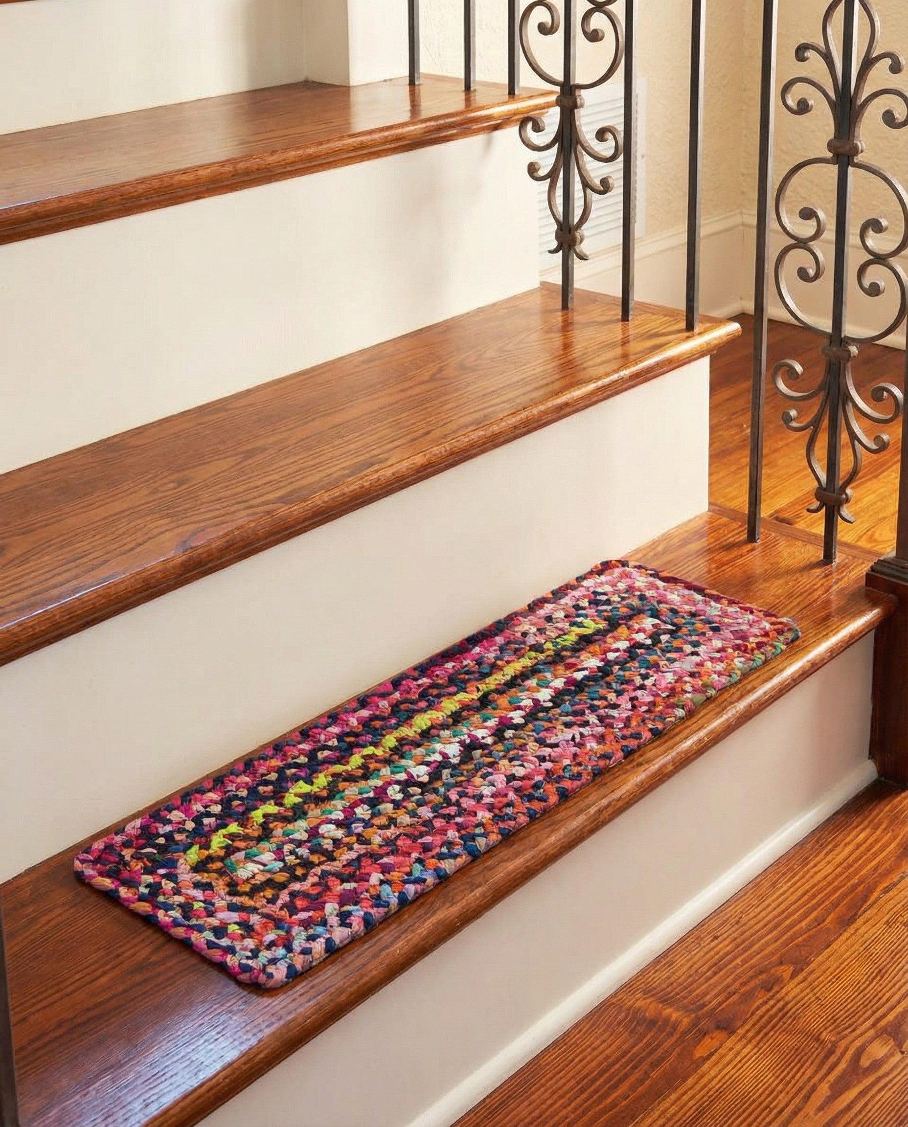 0' 9 x 2' 6  Hand Braided Chindi Stair Rug
