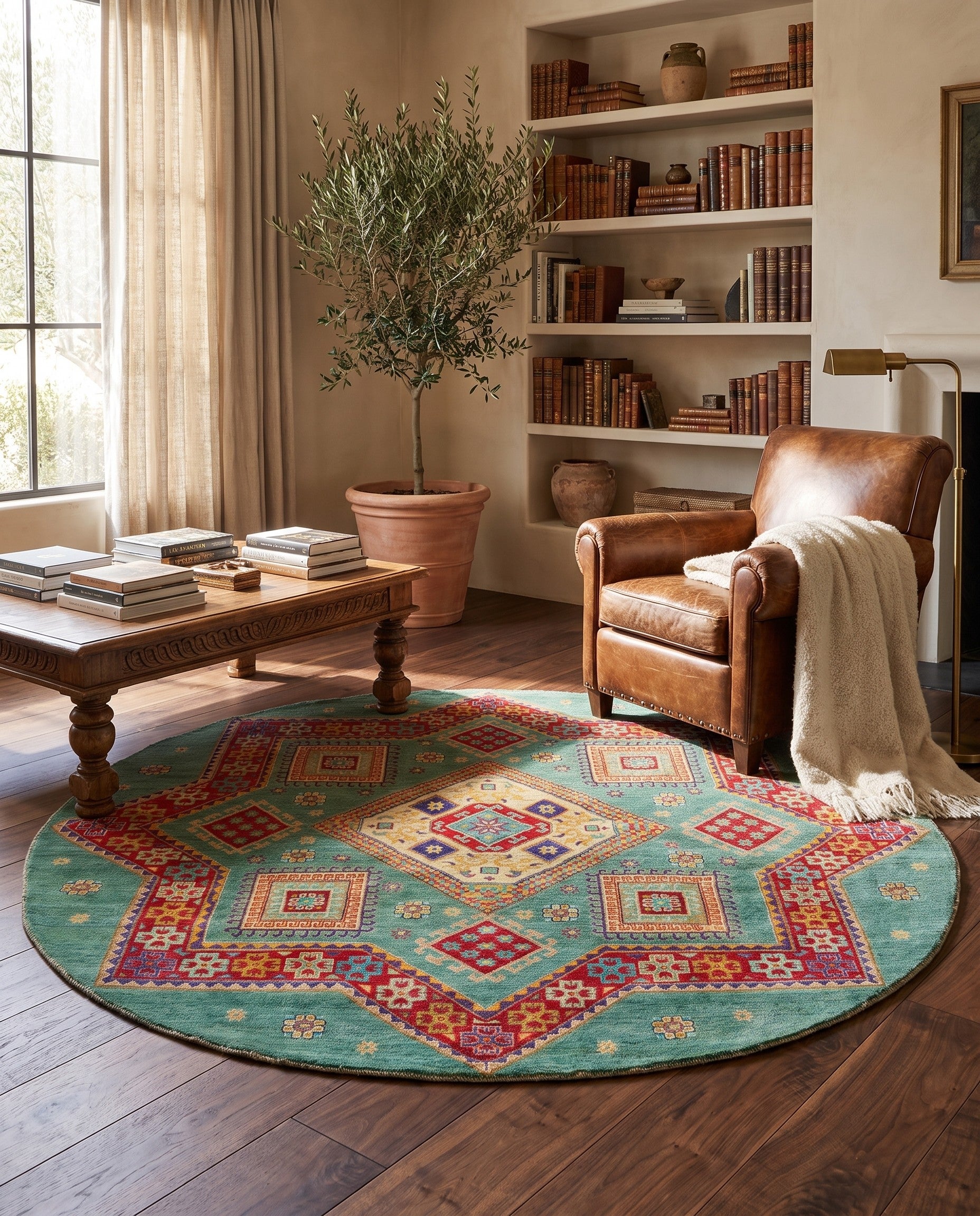8' x 8' 1 Hand Knotted Kazak Round Rug