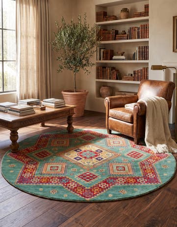 8' x 8' 1 Hand Knotted Kazak Round Rug