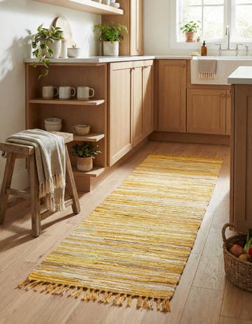 Yellow Hand Woven Chindi Cotton Runner Rug