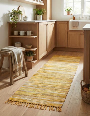 Yellow Hand Woven Chindi Cotton Runner Rug