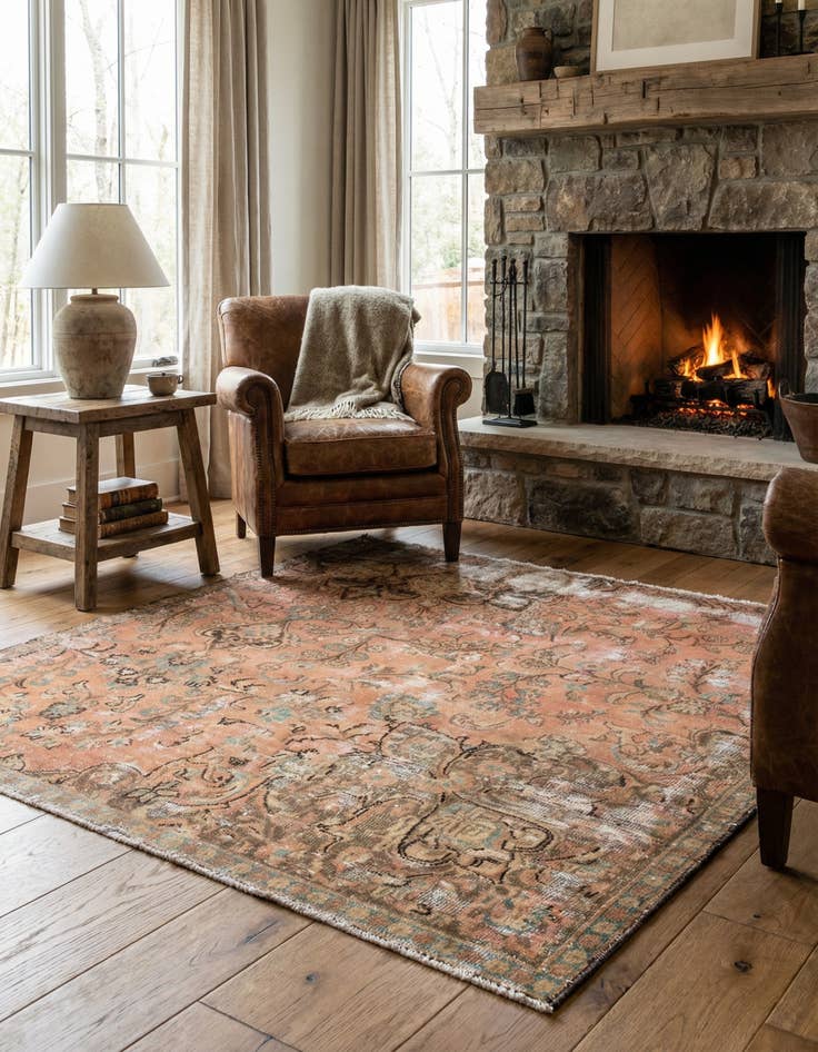 Detail image of 4' 3 x 5' 3 Hand Knotted Ultra Vintage Persian Wool Square Rug