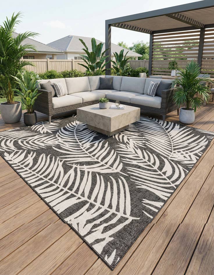 Detail image of 10' x 10'  Washable Botanical Indoor / Outdoor Square Rug