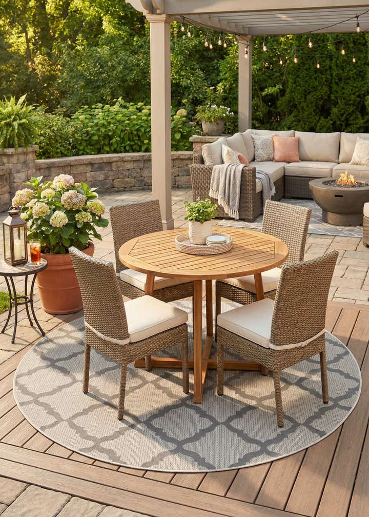 6' x 6' Easy-Clean Trellis Indoor / Outdoor Round Rug