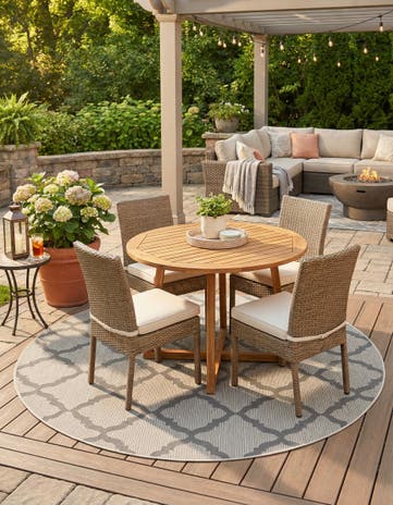Gray Easy-Clean Lattice Indoor / Outdoor Round Rug