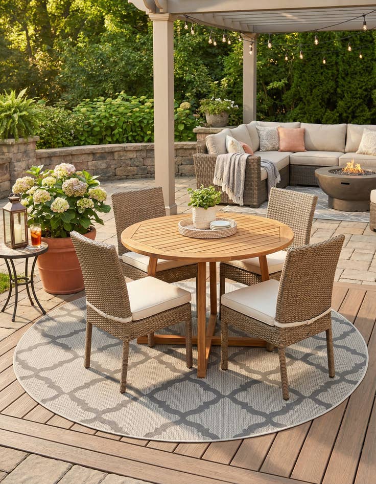 Detail image of 6' x 6' Washable Lattice Indoor / Outdoor Round Rug