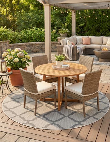 Gray Easy-Clean Lattice Indoor / Outdoor Round Rug